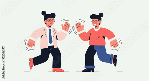 Two people high-fiving with enthusiasm, celebrating success and teamwork together