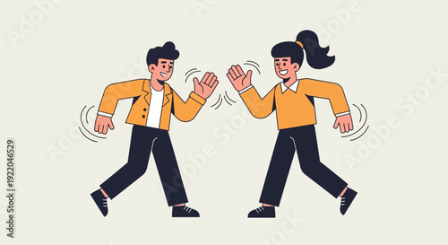 Happy Friends Greeting Each Other With A High Five And A Smile