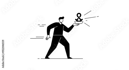 Man holding an ampersand symbol on a plate, illustration on a white background