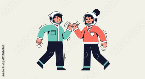 Two cartoon astronauts giving each other a high five in a fun illustration