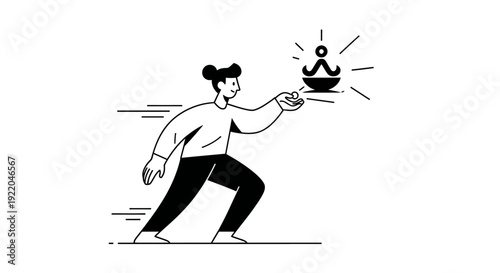 Person holding a bowl with a glowing symbol of enlightenment or awareness