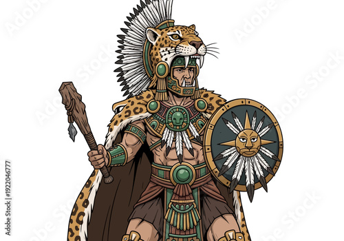 Aztec Warrior Wearing Jaguar Helmet Armor.