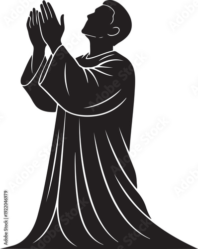 Muslim Man Praying Silhouette – Islamic Dua, Faith and Ramadan Worship Vector Illustration