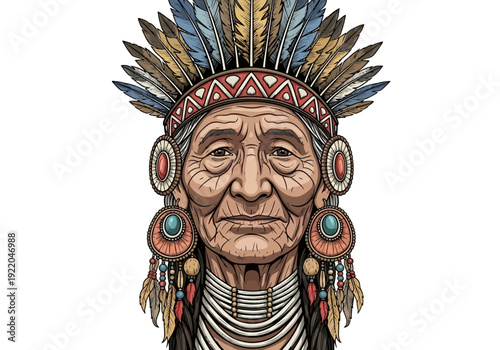 Elderly Native American Indian Man Portrait.