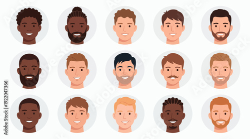 Diverse avatars of male business managers, startup founders and corporate executives in flat vector style, concept for employee profile, team management and professional recruitment website