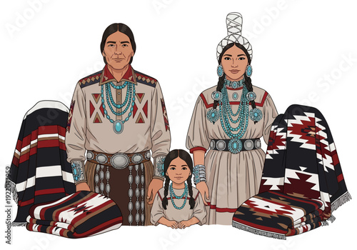 Native American Family Traditional Clothing.