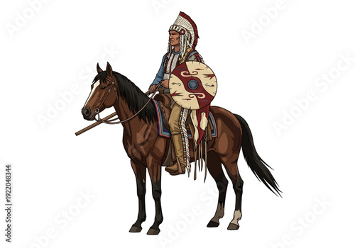 Native American Man Riding Horse.
