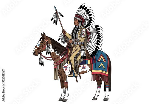 Native American Man Riding Horseback.