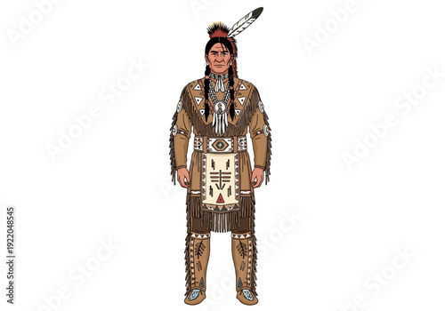Native American Man Wearing Traditional Attire.