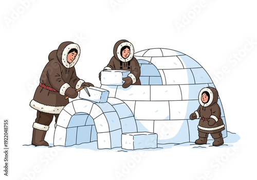 People Building an Igloo Structure.