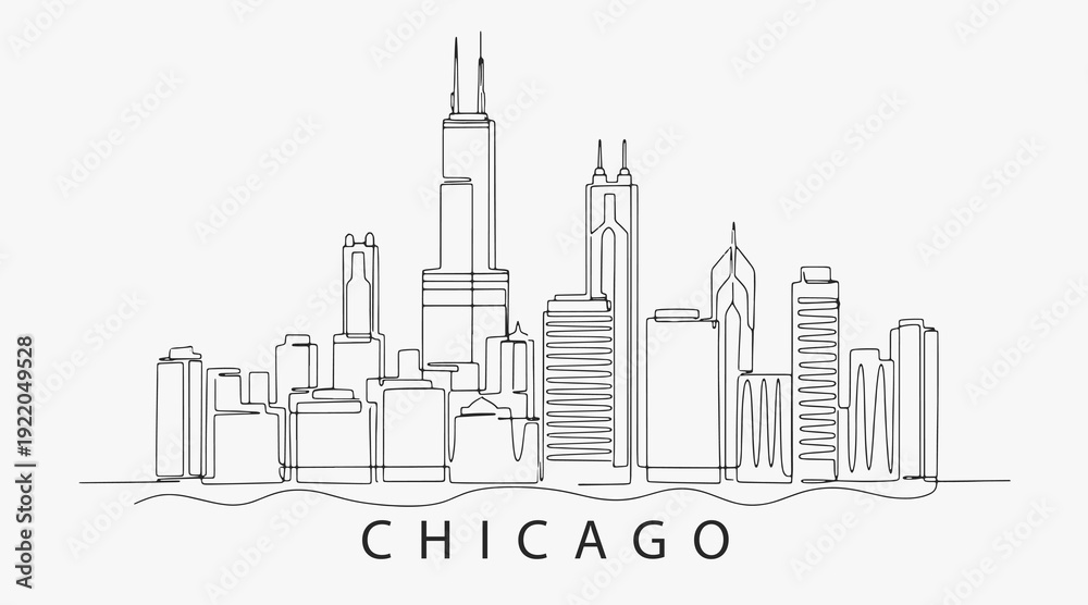 Fototapeta premium Flat Design one line without breaking the Chicago city.