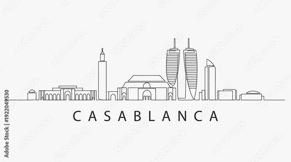 Fototapeta premium Flat Design one line without breaking the Casablanca city.