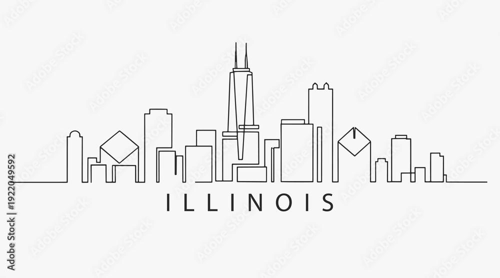 Fototapeta premium Flat Design one line without breaking the Illinois city.