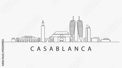 Flat Design one line without breaking the Casablanca city.
