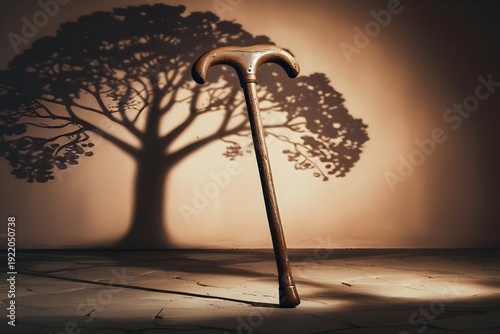 Walking Cane Casting Tree Shadow — Aging and Legacy Concept