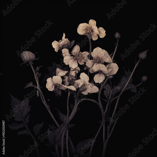 暗闇と花　AI生成素材