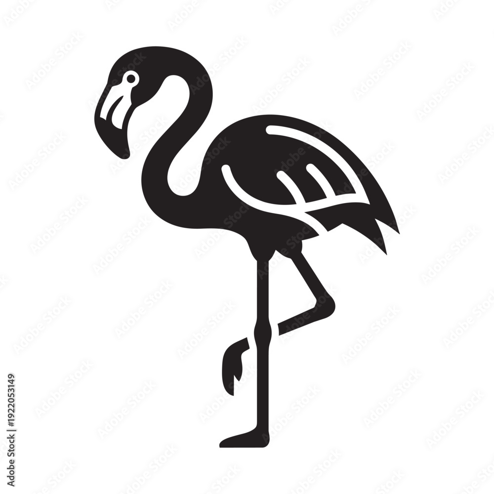 Obraz premium Black and White Flamingo Silhouette Illustration Minimal Tropical Bird Design