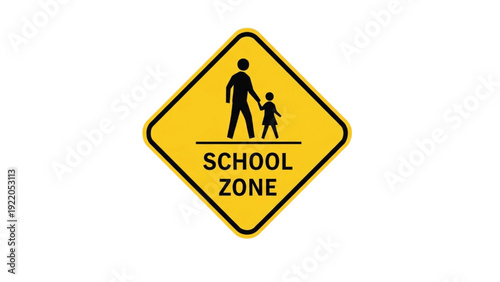 Vibrant School Zone Warning Sign for Child Pedestrian Safety and Driver Awareness