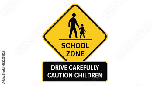 Vibrant School Zone Warning Sign for Child Pedestrian Safety and Driver Awareness