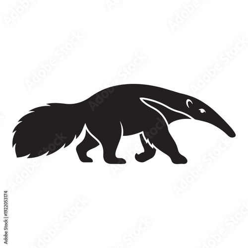 Black and White Giant Anteater Silhouette Illustration Minimal Wild Animal Design