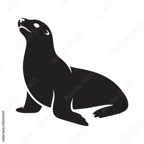 Black and White Sea Lion Silhouette Illustration Minimal Marine Wildlife Design