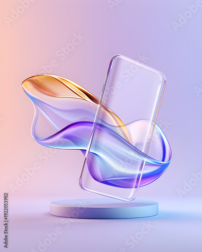 Modern abstract glass smartphone display on pastel background