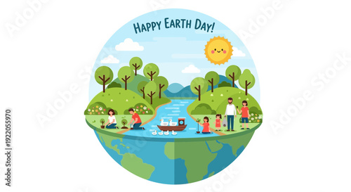 Happy family celebrating Earth Day with eco friendly activities