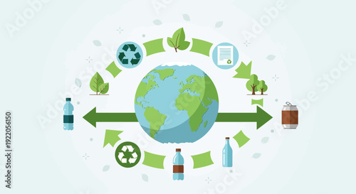 Earth surrounded by recycling symbols and eco friendly icons