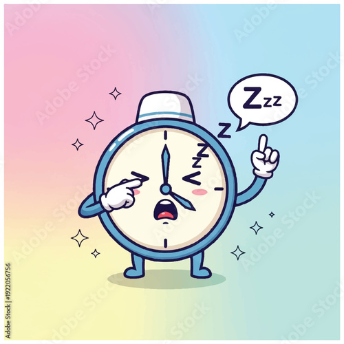 Sleepy Alarm Clock Character Illustration Cartoon.