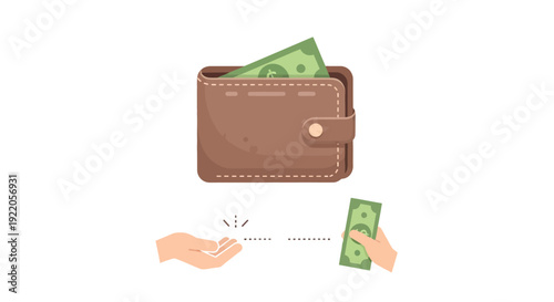 Financial transaction icon showing cash flow between wallet and receiving hands