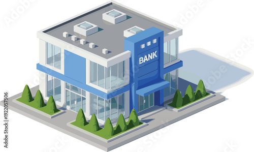 Modern Bank Building Vector Illustration with Glass Architecture Financial Institution Office Exterior Business Flat Design