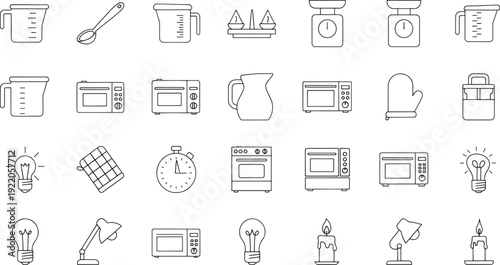 Collection of kitchen and household appliance line measuring cup spoon kitchen scale balance scale