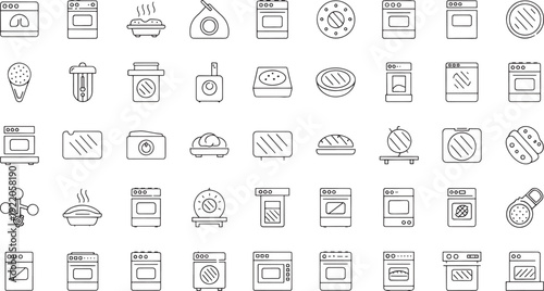 Collection of line representing kitchen appliances and food oven stove