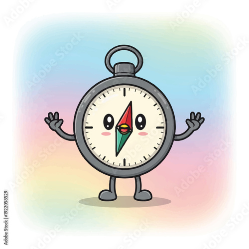 Cartoon Stopwatch Character with Facial Expression.