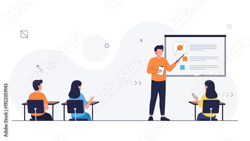 Teacher Presenting Lesson to Students in Classroom