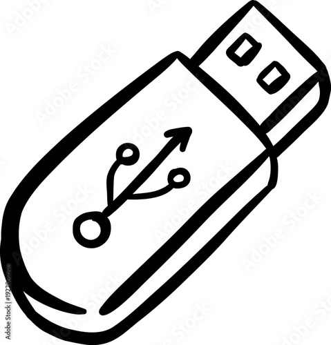Doodle USB Flash Drive Icon - hand-drawn style for tech interfaces, presentations, and apps