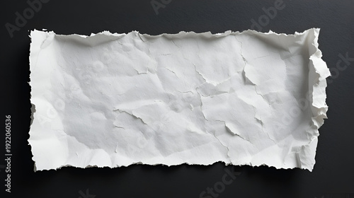 Torn white paper fragment with rough edges against a dark background
