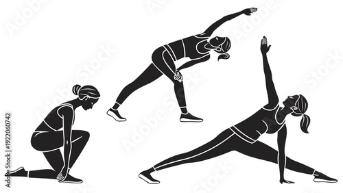 Women in dynamic yoga poses for flexibility and strength