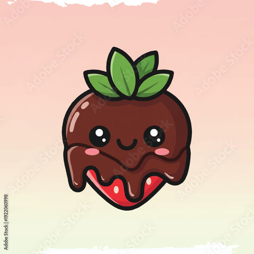 Chocolate Covered Strawberry Cartoon Character Smiling.