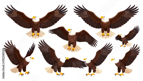 A formation of eleven eagles soaring majestically against a plain background isolated on transparent background