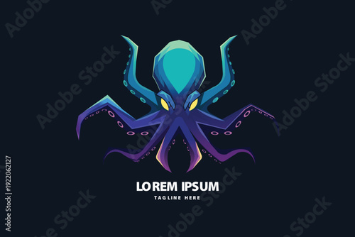 Octopus Mascot Logo with Neon Gradients