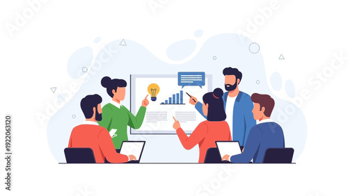 Team Meeting: Business Presentation, Strategy, Brainstorming, Idea Generation, Collaboration