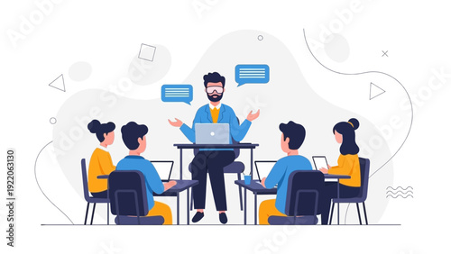 Team Meeting Collaboration Business Presentation Flat Illustration