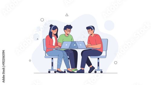 Teamwork Collaboration: Diverse People Working Together on Laptops