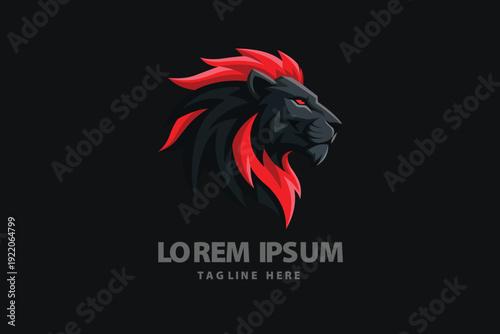 Black and Red Lion Head Mascot