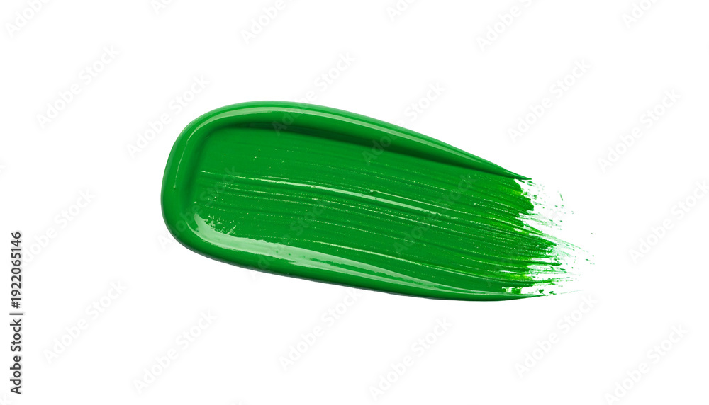 Fototapeta premium Single, textured, green paint stroke on stark black background