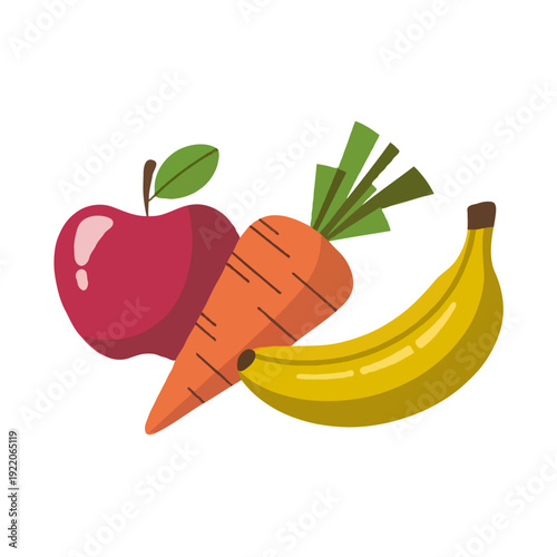 A vibrant assortment of fresh fruits and vegetables on a white background isolated on white background, Vector, illustration