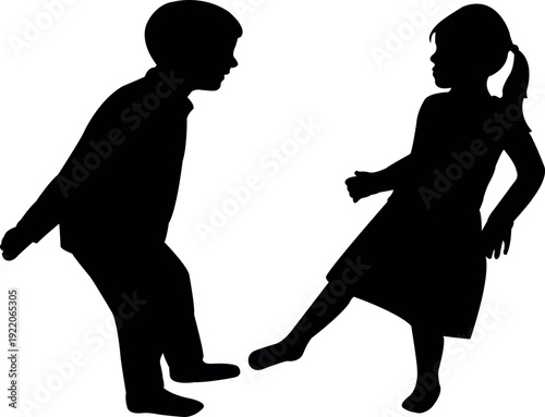 a girl and a boy are dancing, silhouette vector