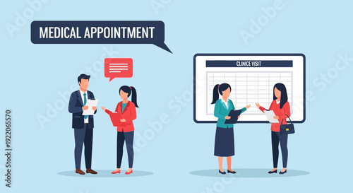 Medical professionals discussing patient care in clinic setting