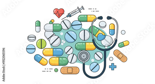 Colorful medical supplies for health and wellness